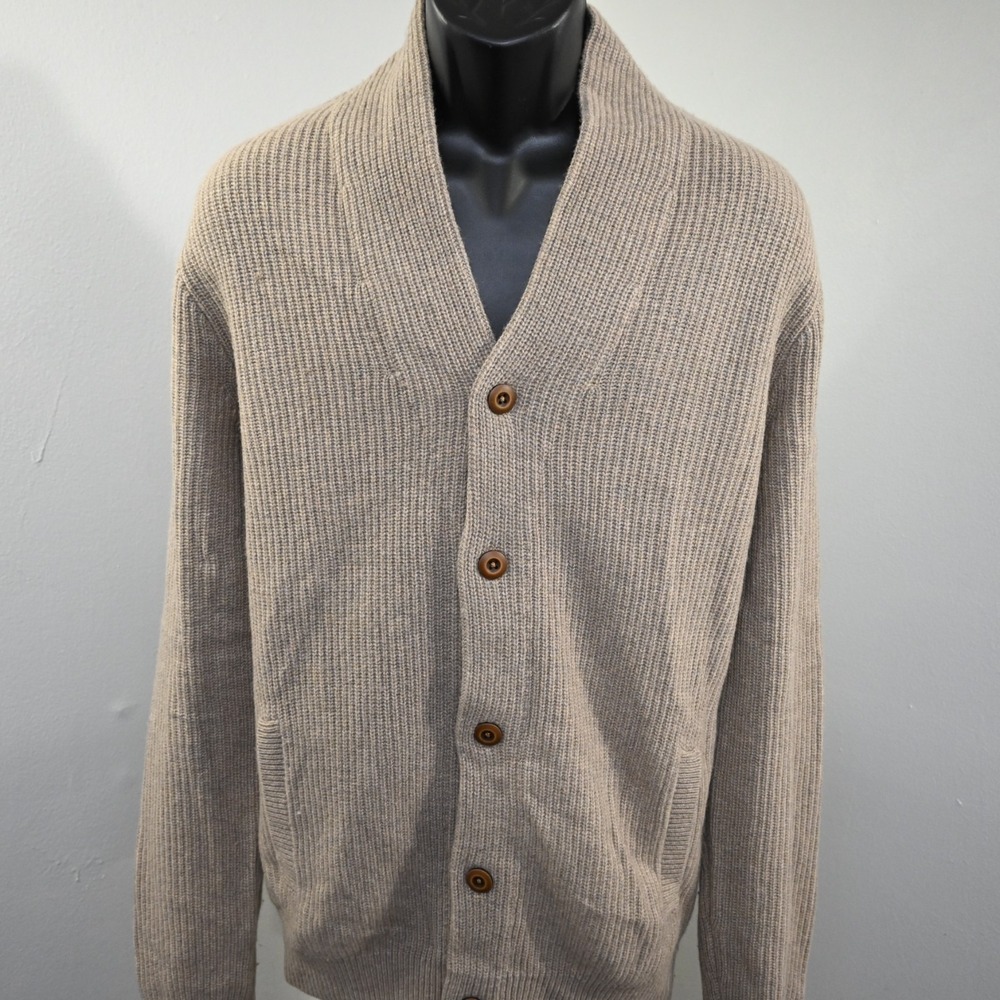 Express Cardigan‎ Sweater Mens XL Wool Viscose Light Brown Pockets Long Sleeve